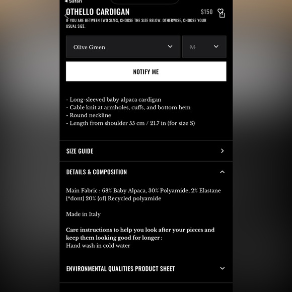 Sezane NWT Othello SZ M Olive Green Button-Up Cardigan - Picture 9 of 9